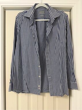 Michael Kors Navy and White Gingham Button-Up Shirt